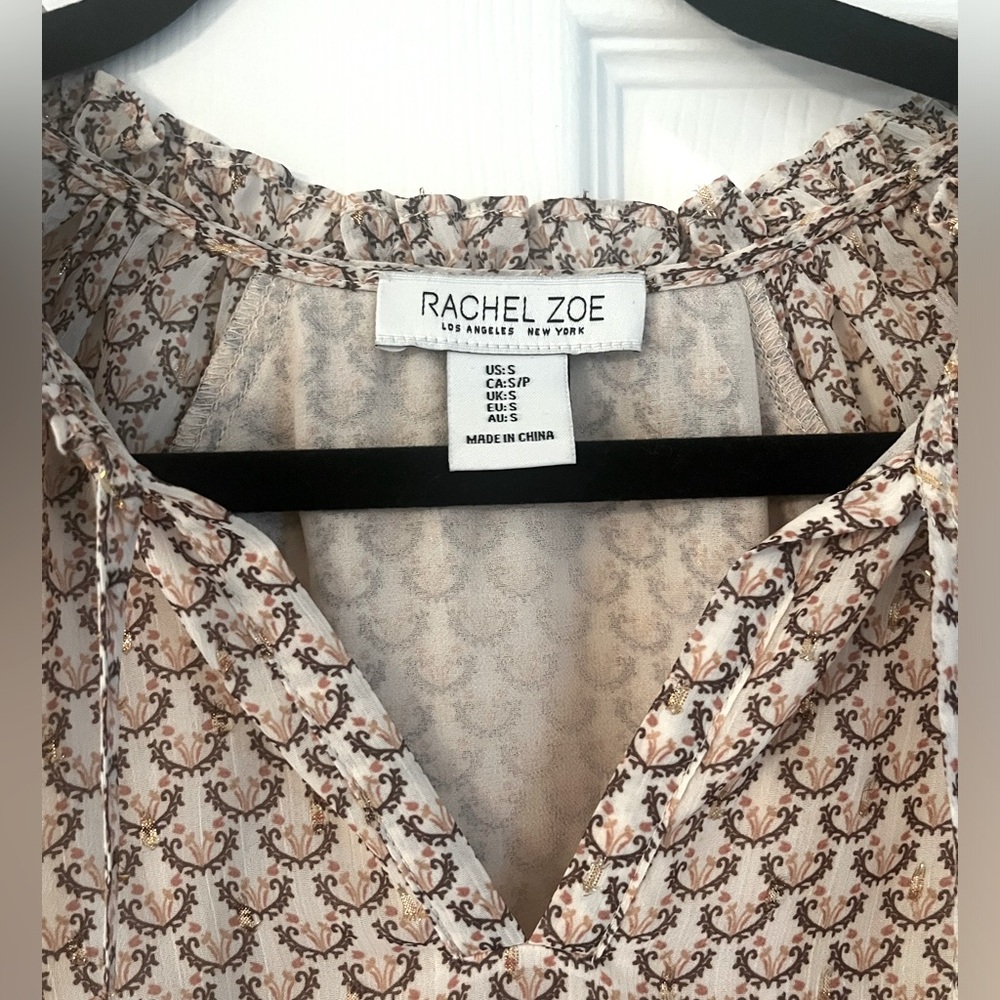 Rachel Zoe Dressy Metallic Ruffle Tie Neck Size Small Long Sleeve Blouse - Picture 4 of 7